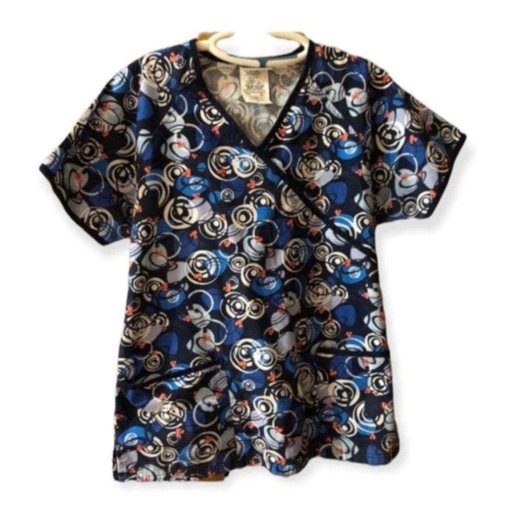 UA Scrubs Top Women’s Size Med Pull Over V Neck Tie Back Blue Medical